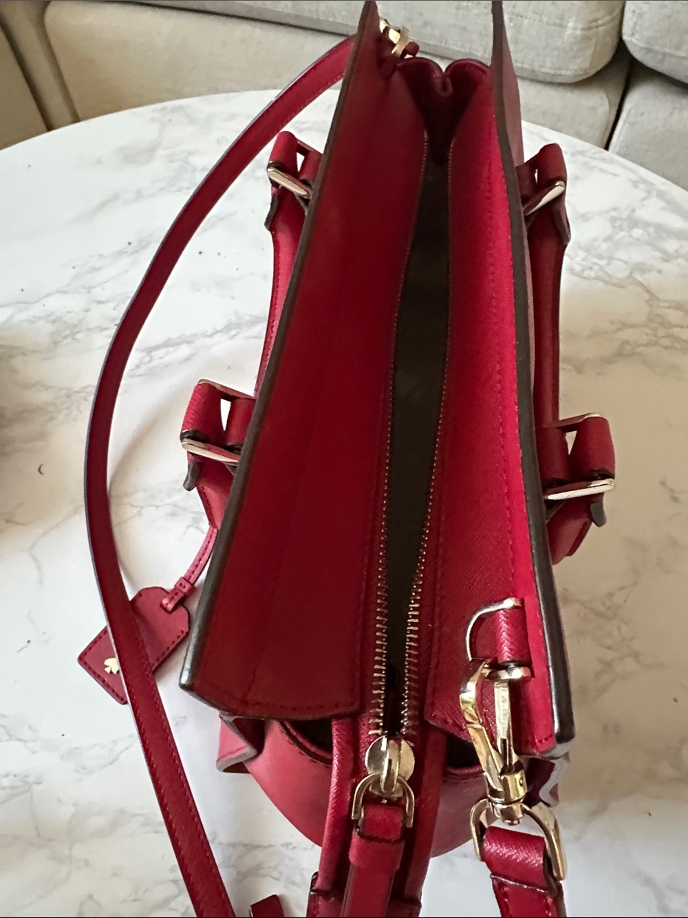 kate spade red leather satchel with detachable strap - Picture 2 of 3